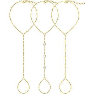 Gift-Ready 3PCS Adjustable 14K Gold-Plated Hand Chains - Elegant Women’s Jewelry